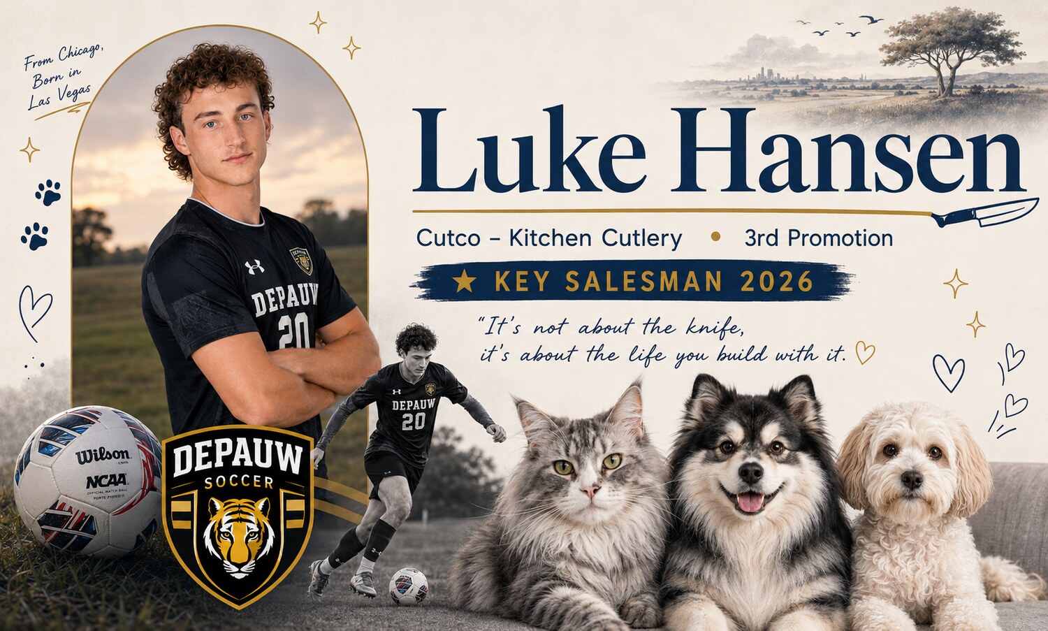 Luke Hansen — Cutco Key Salesman 2026 · DePauw Soccer · From Chicago
