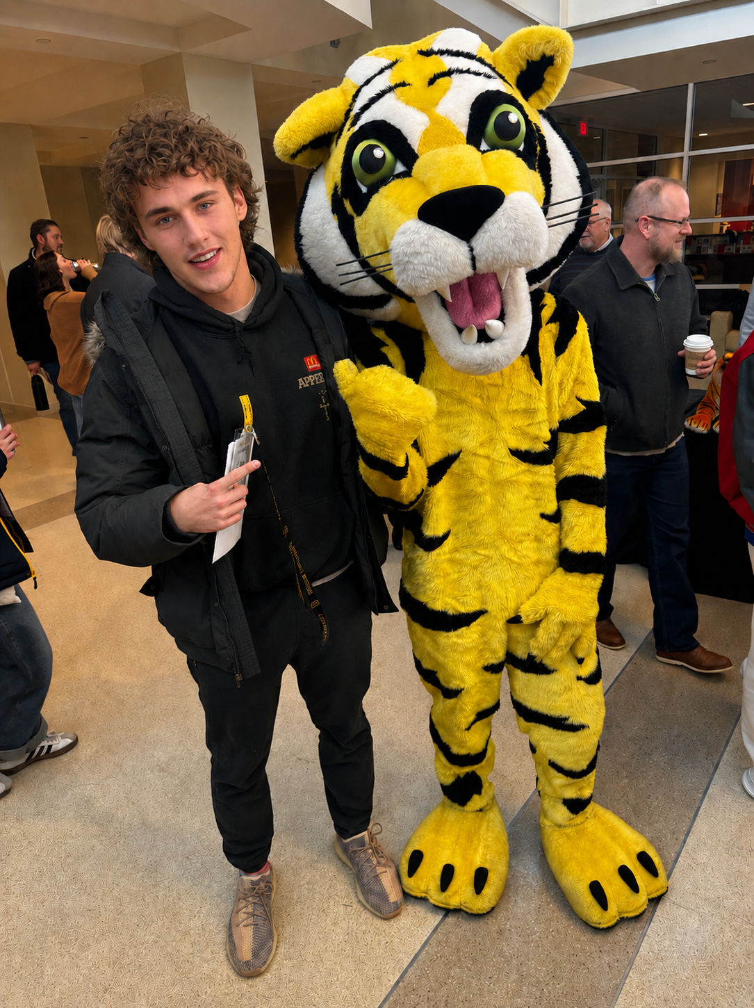 Luke with the DePauw Tiger mascot