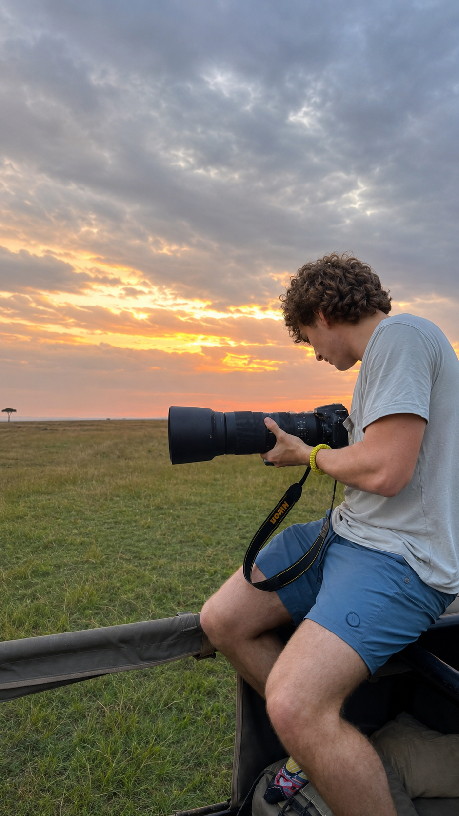 Luke shooting wildlife on safari in Tanzania